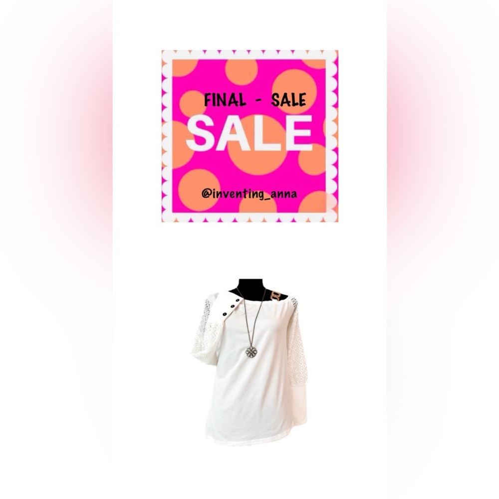 OLIVIA MARK ~ Lightweight White/Off White Lace Sleeves Off Shoulder Top size M
